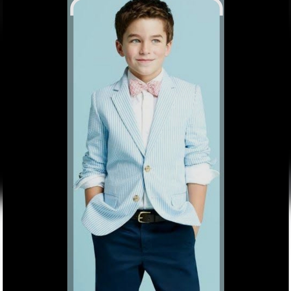 VINEYARD VINES KIDS SIZE 10 Stylish Blue Striped Blazer with Pink Bow Tie